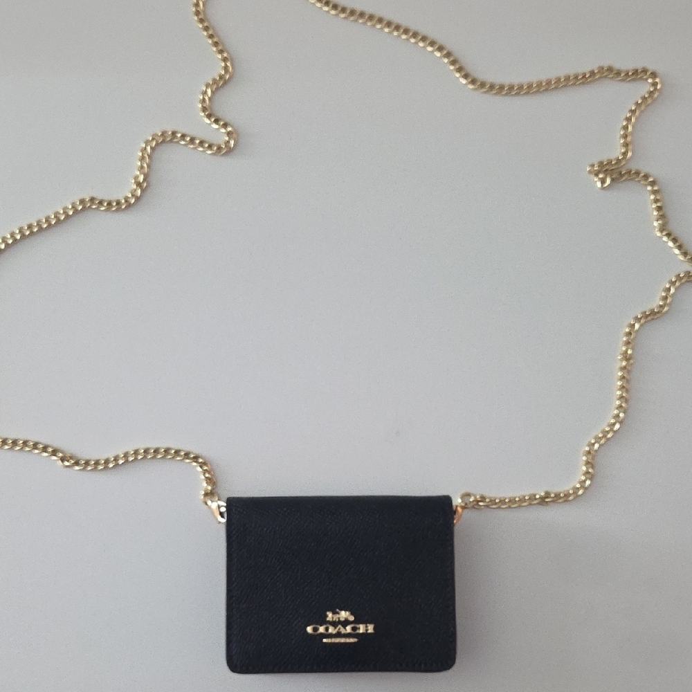Coach Black Leather Crossbody with Gold Chain Trim - Picture 2 of 4